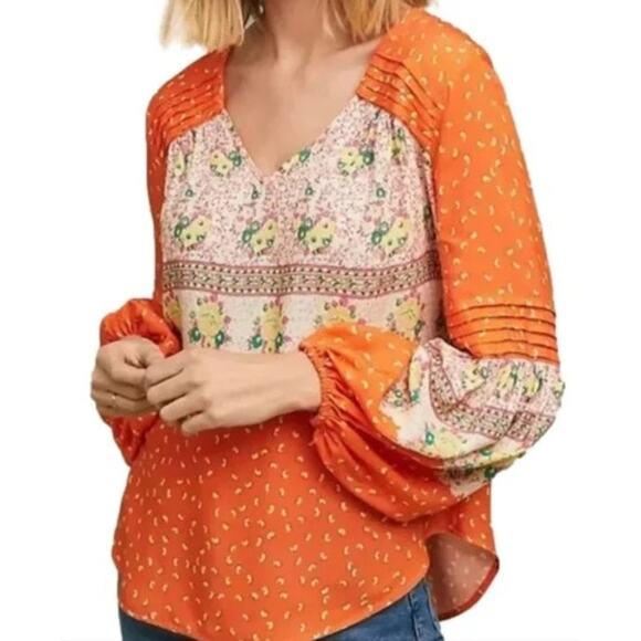 Maeve by Anthropologie Tops - Maeve Orange Ceresco‎ Peasant Blouse Cottagecore Boho Women's Size Medium